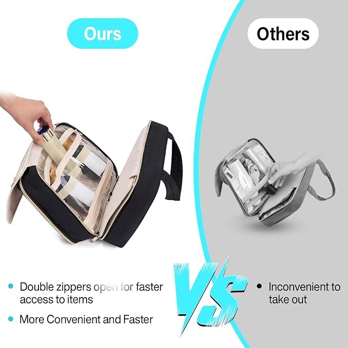 Hanke Hanging Travel Toiletry Bag for Women with Jewelry Organizer Compartment, Travel Essentials Toiletries and Makeup Bag, Water-Resistant & Stain-Resistant with Trolley Strap (Black)