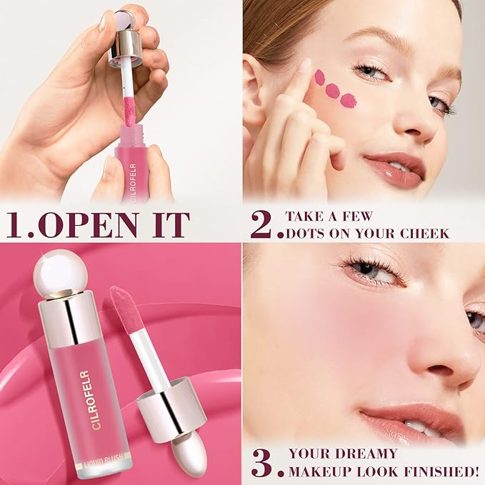 Cilrofelr Dewy Liquid Blush, Soft Cream Liquid Blush Rosy Mauve)