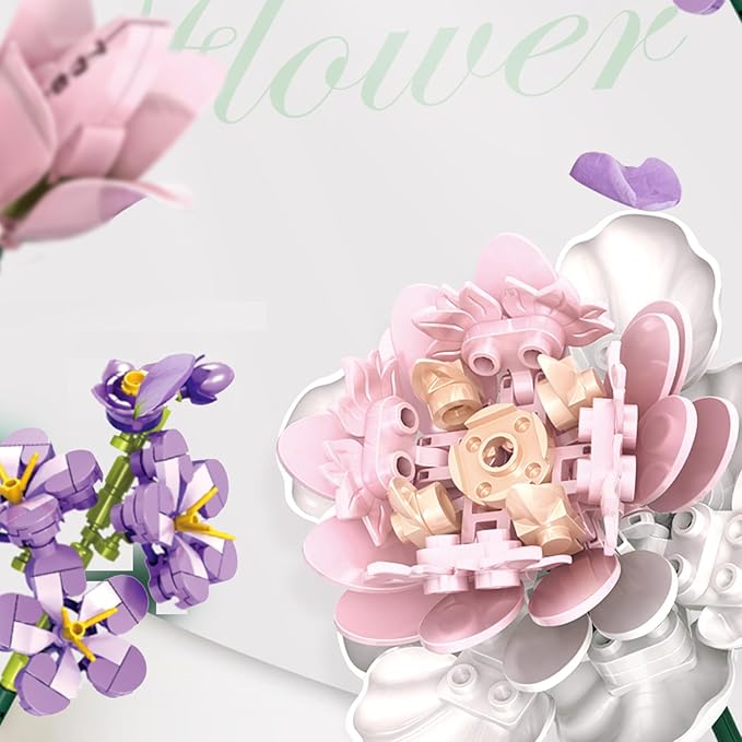 Flower Lily Building Blocks Bouquet Set, DIY Floral Arrangement Kit, Artificial Flowers Creative Decor for Home, Ideal Gift for Adults & Kids 563pcs (No Vase)