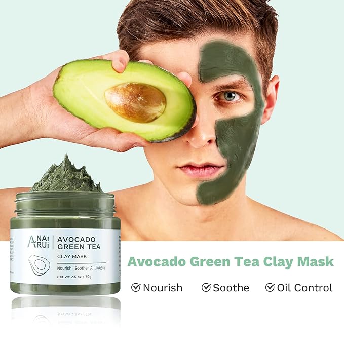 ANAI RUI Turmeric Vitamin C Clay Mask -Rose Facial Mask -Avocado Green Tea Mud Mask,Facial Mask Skincare for Deep Cleansing,Purify Pores, SPA Mask Set, Facial Mask Set Gifts Set 2.5 oz each