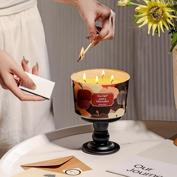 HomeLights Soy Wax Candles for Home Scented, 4-Wick Candles in Apple Orchard Scented, Aromatherapy Candles Gift for Parties, Relaxing, Eclectic Mixed Styles, 18oz