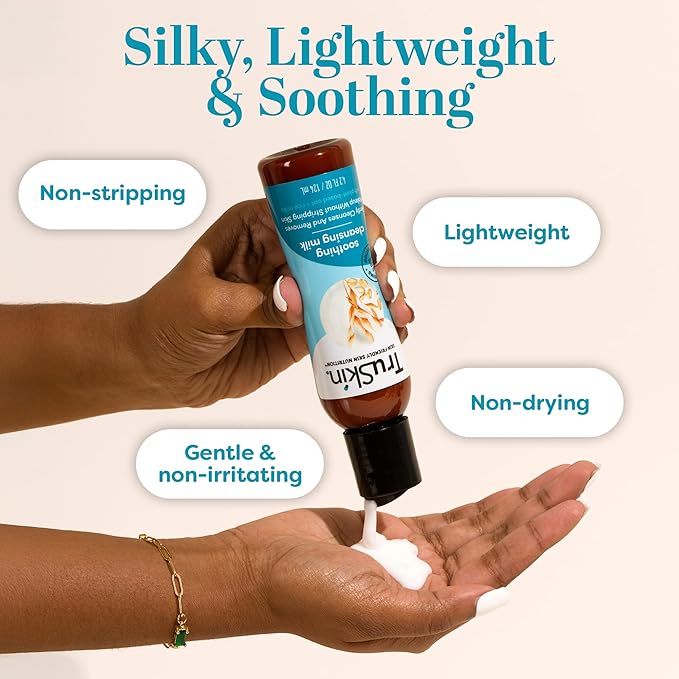 TruSkin Soothing Cleansing Milk for Face – Gentle Facial Cleanser for Sensitive Skin with Plant-Based Rice & Oat Milk plus Hyaluronic Acid - Gently Removes Make-Up Without Stripping Skin, 4.2 fl oz