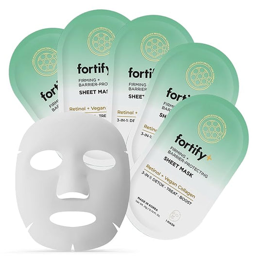 Face Mask with Retinol and Collagen - Dermatologist Tested, Anti Aging - Firming & Barrier Protecting - 3-in-1: Detox - Treat- Boost - Clean Beauty, Korean Skin Care, 5 Sheet Masks