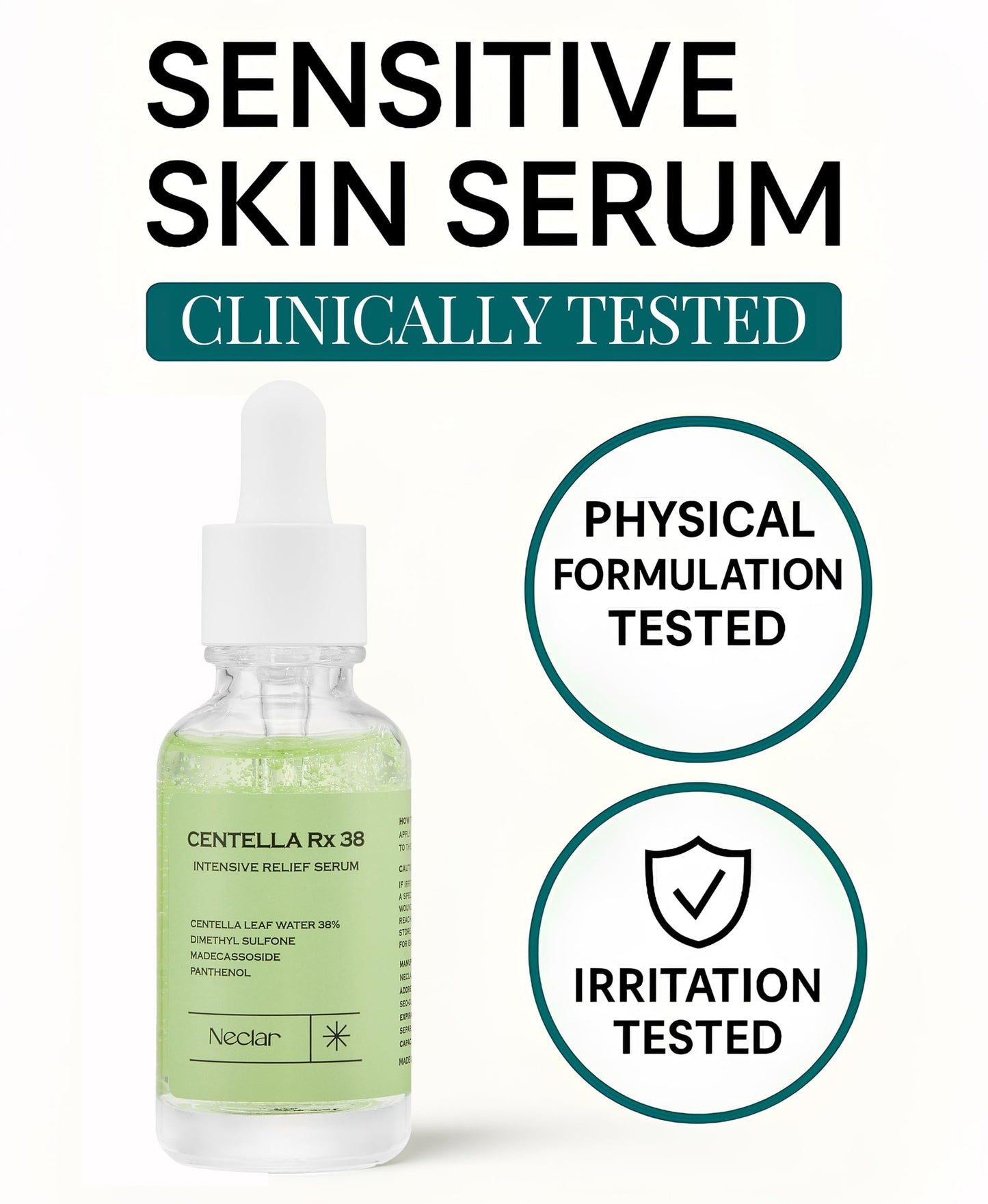 Centella Asiatica Serum Korean - Redness Corrector for Face - 38% Cica Leaf Water and Madecassoside - Ph Balanced - Barrier Support - Lightweight Calming - Rosacea Skincare Serum - Centella Ampoule