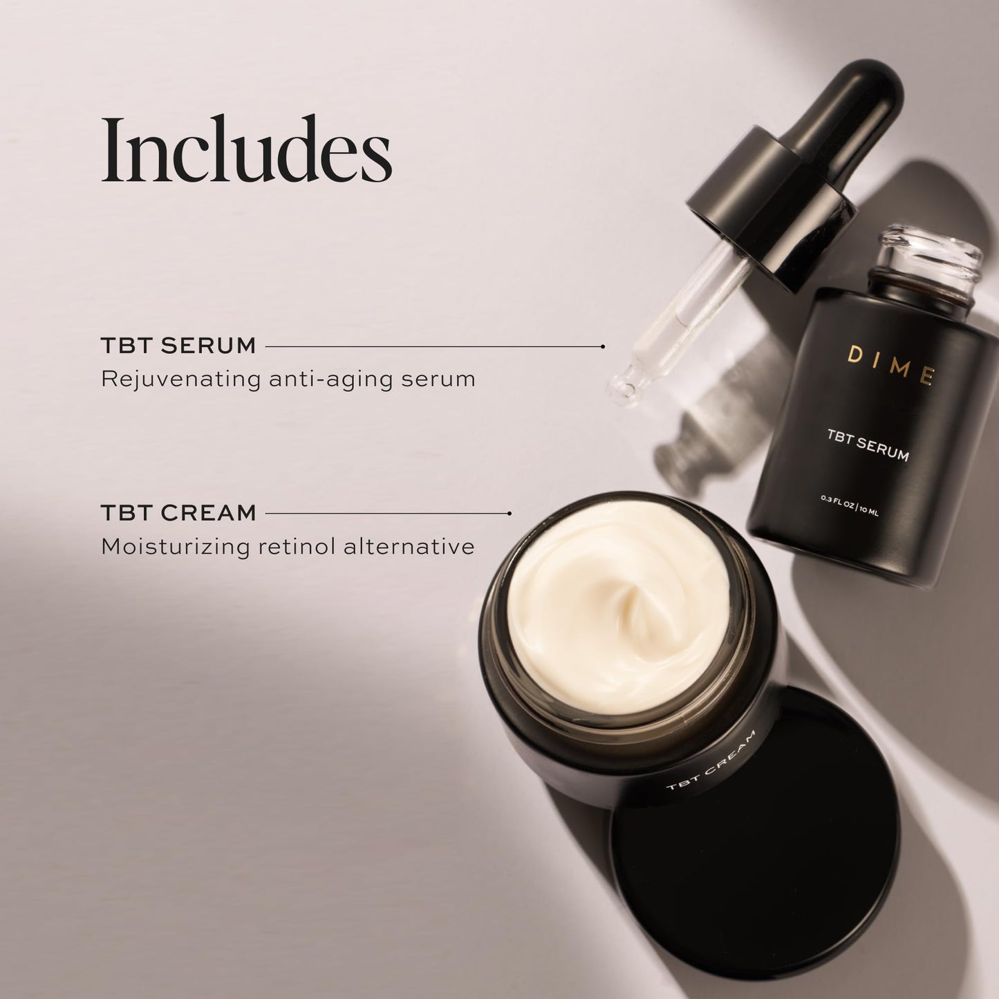 DIME Beauty TBT Reviving Skincare Set ($32 Value) - Includes TBT Cream (15 ml) + Serum (10 ml), Formulated with Bakuchiol, a Clean Retinol Alternative to Reduce the Appearance of Fine Lines