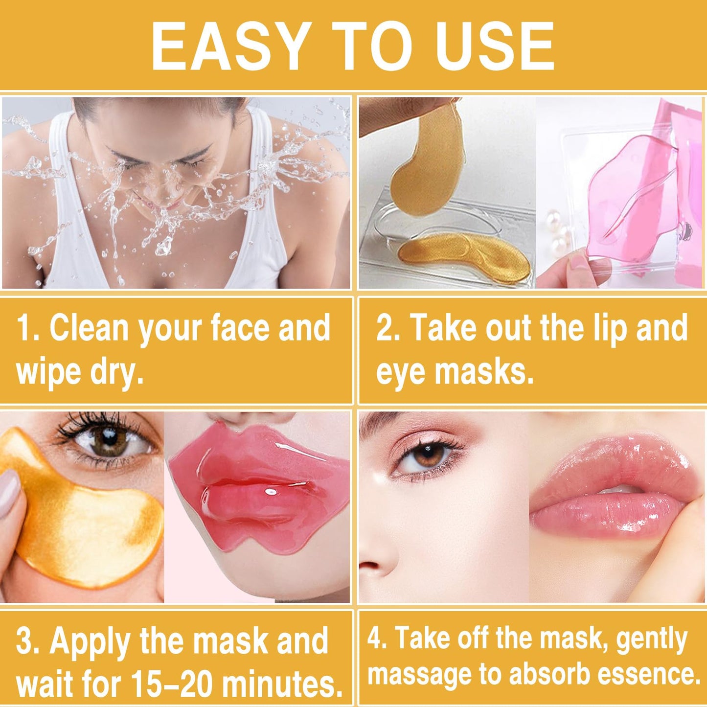 30 Pairs Lip Masks & 24K Gold Eye Masks, Crystal Collagen Under Eye Patches for Puffy Eyes, Wrinkles, Effectively Moisturizing & Reducing Fine Lines & Dark Circle