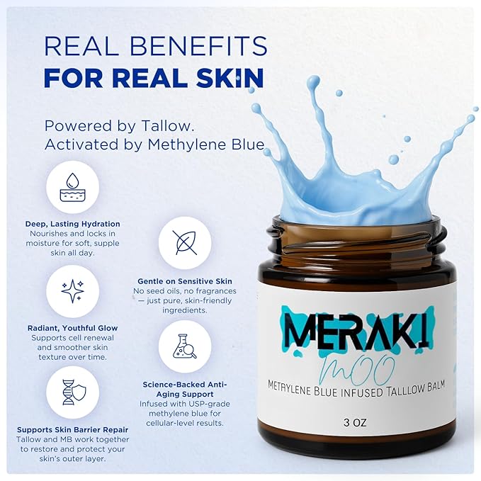 Methylene Blue Tallow Balm for Face – Beef Tallow Moisturizer with Coconut Oil and Honey – Methylene Blue Face Cream for All Skin Types – 3 oz