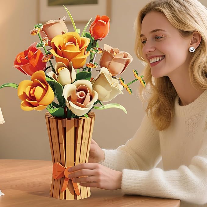 Flowers Bouquet Building Set 868 PCS Rose Botanical Collection Kit Artificial Flowers Toys Botanical Collection DIY Unique Home&Office Bonsai Decoration Gift for Valentine's Day Mother's Day Christmas