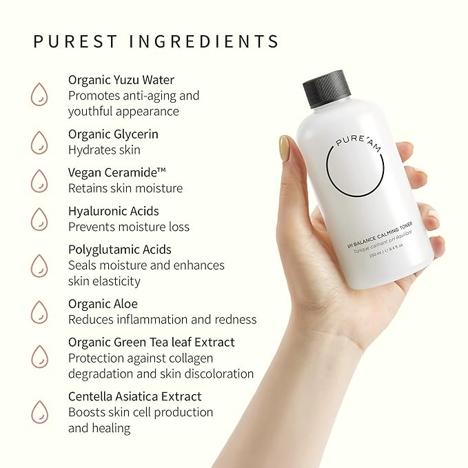 PURE'AM - Korean Toner for Dry Skin - Deeply Hydrating - Hyaluronic Acid & Vegan Ceramides - Korean Skincare Toner for Face, Sensitive Skin - Redness & Acne - 8.4 fl. oz, 250 ml
