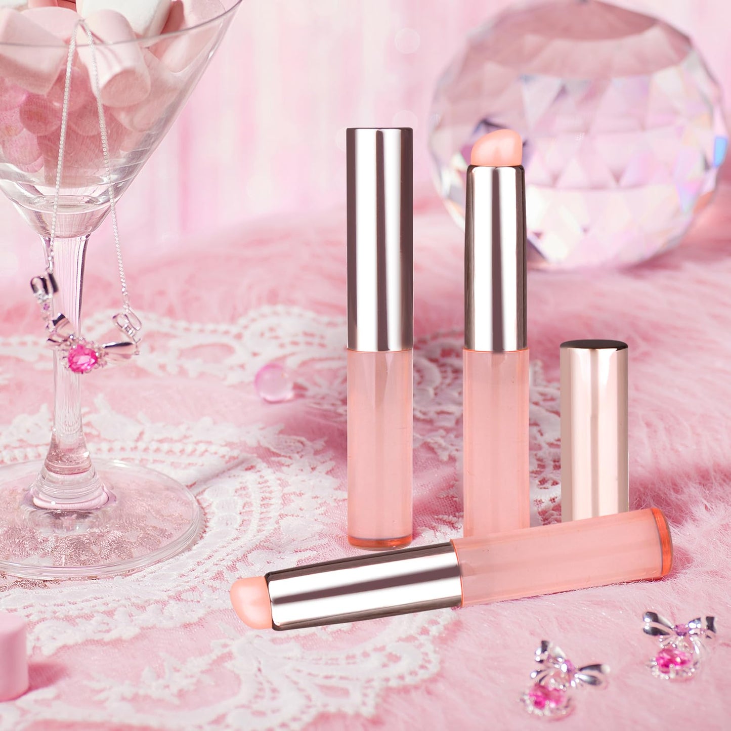 JAMVOLO 2pcs New Silicone Lip Brush, Silicone Lip Applicator for Lipstick&Lip Gloss&Lip Tint&Lip Mask, Lip Makeup Brush with Dust Cap, Concealer Applicator(Pink)