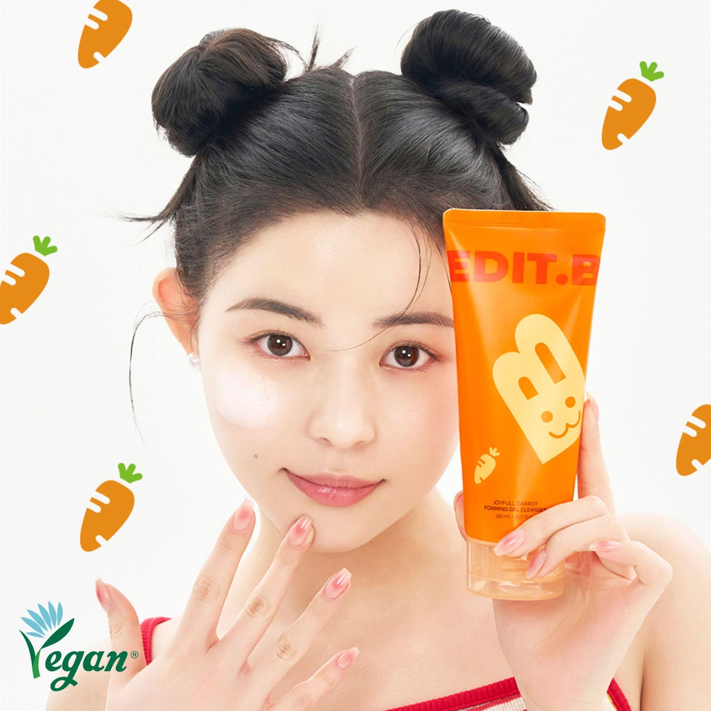 EDIT.B Joyfull Carrot Foaming Gel Cleanser, Gentle Deep Pore Cleansing Face Wash, Removes Makeup, Impurities, Sebum, Blackheads & Whiteheads, Non-Drying Daily Korean Skincare, 5.07 fl.oz / 150ml