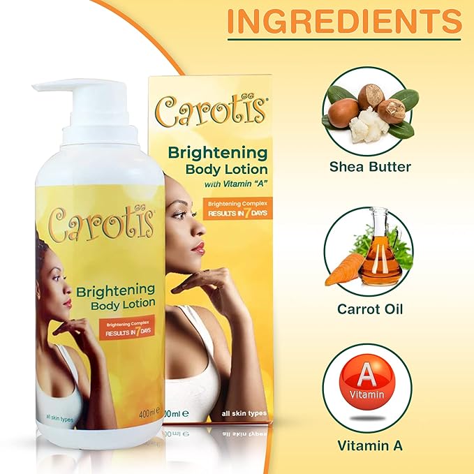 Skin Brightening Lotion - 13.5 Fl oz / 400ml |For Body, Knees, Elbows, Hands, with Carrot Oil and Vitamin A