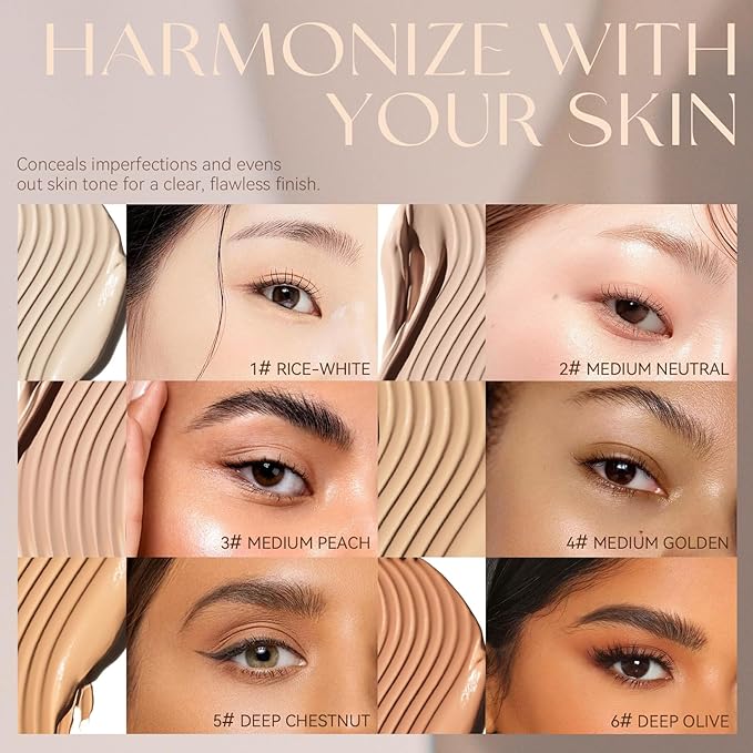 Foundation Makeup,Soft Beige Full Coverage Foundation Makeup（Built-in brush）Vegan Face Makeup(05#)