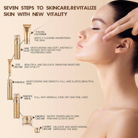 Luxurious Hydrating Skincare Gift Set with Cordyceps Extract - Includes Face Cleanser, Balm, Eye Cream, and 4-Piece Essence Set (Water, Serum, Emulsion, Cream)