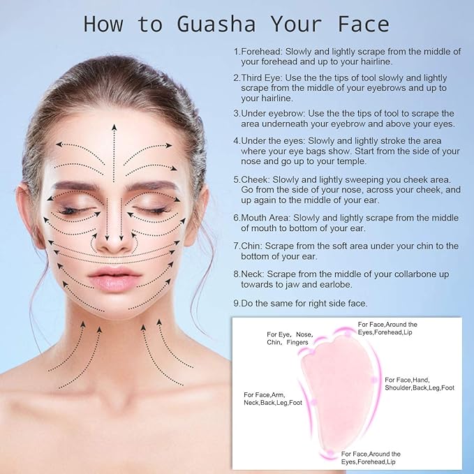 Jovivi Natural Rose Quartz Stone Gua Scraping