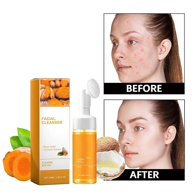 Yaper Turmeric Facial Cleanser, Helps Face Deep Clean PoresScrub Exfoliating Turmeric Glow Face Wash With Brush. ﻿(1Pcs)