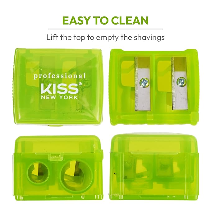 KISS NEW YORK Professional Duo Pencil Sharpener, Convenient, Essential Tool for Eye liner, Lip liner, Sharpens, Easy To Clean, Compact (Sharpener)