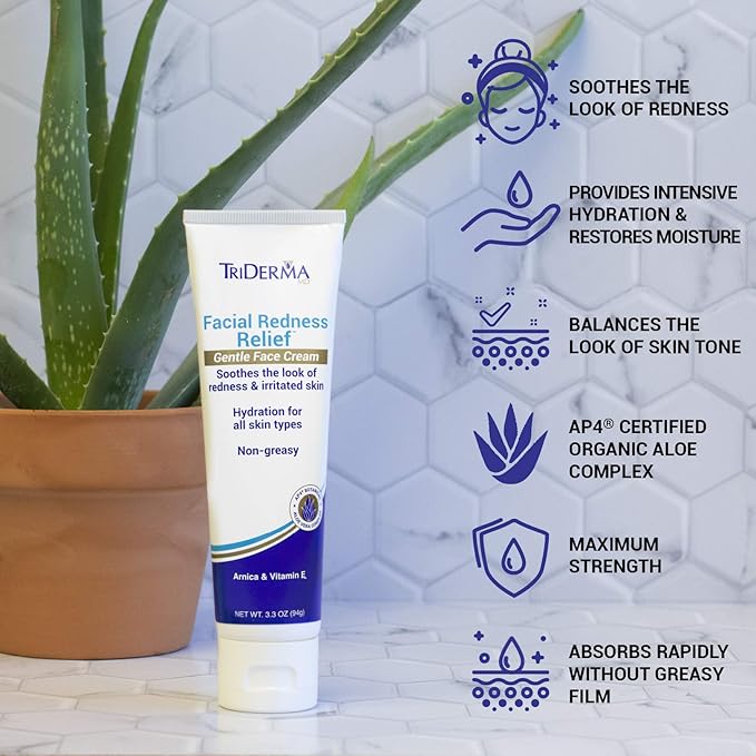 TriDerma Facial Redness Relief Gentle Face Cream (3.3 Ounces)