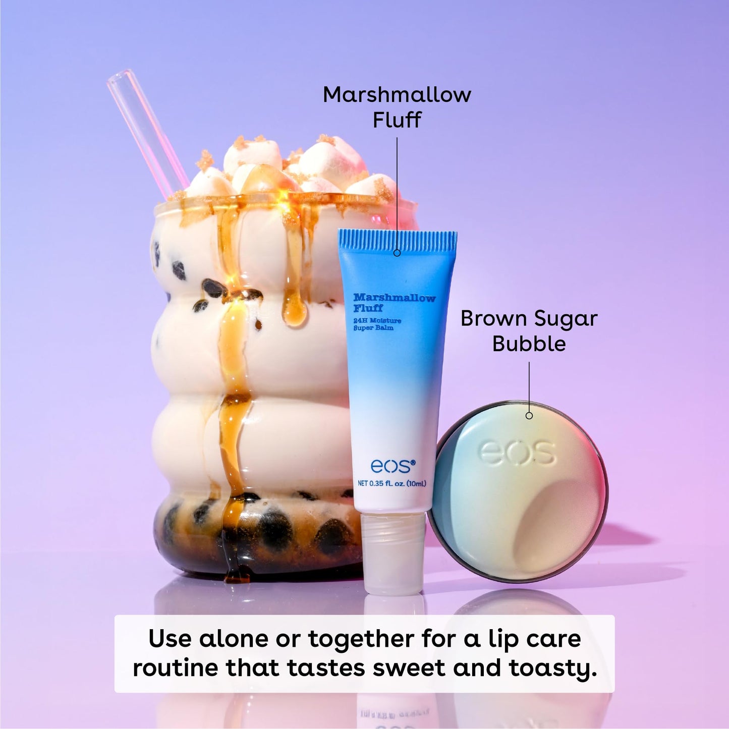 eos Flavor Lab Secret Menu Gift Set - Brown Sugar Boba Lip Scrub Exfoliator & 24H Moisture Super Balm, Limited-Edition Lip Treatment, Nourishing, 2-Pack