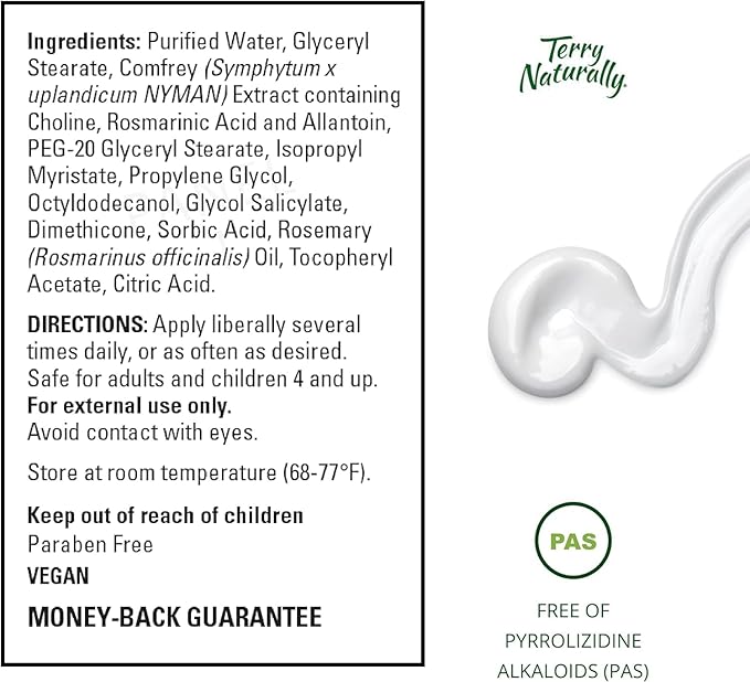Terry Naturally Traumaplant Comfrey Cream - Non-Staining Herbal Cream - Clinically Studied and Free of Pyrrolizidine Alkaloids - for External Use Only - 1.76 oz