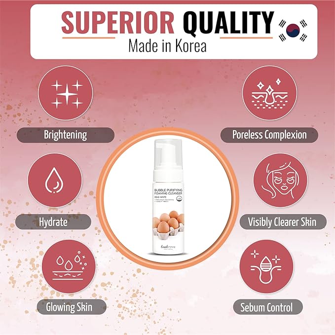 Korean Face Wash for Sensitive Skin - Water Based Bubble Skincare Cleanser - K Beauty Natural Acne Foaming Cleaner - Hydrating Skin Care Cleansing Foam with Low pH - Egg