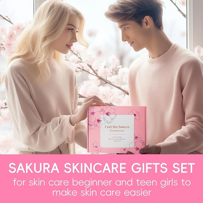 Sakura Skin Care Set, Skin Care for Women Teens Girls, Beauty Skincare Gifts Sets, Skin Care Routine Kit for Women, Hydrate, Oil Control, Glow Up, Travel Size -7 PCS