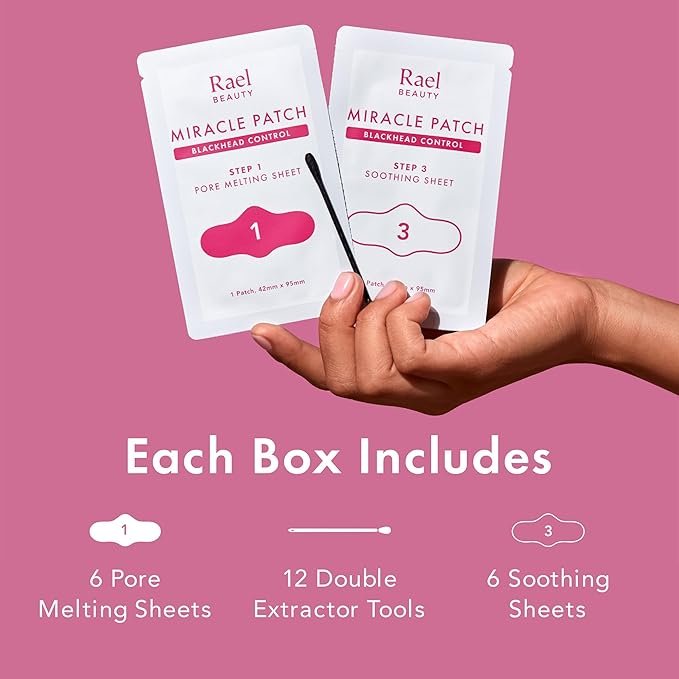 Rael Blackhead Remover, Miracle Patch Melting Pack, Nose Strips for Blackheads, Pore Cleansing and Soothing Sheets, 3 Step Kit, Sebum Removing Cotton Swabs, Dermatologist Tested