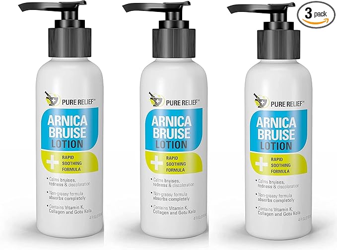 Arnica Bruise Relief Lotion for Bruising, Swelling, & Discoloration On Skin, Natural Skin Care Arnica Bruise Homeopathic Topical Bruise Cream W/Aloe Vera & Collagen, 4 Fl Oz (Pack of 3)