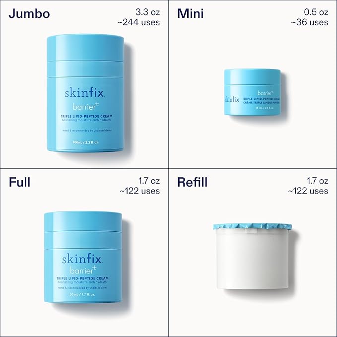 Skinfix Triple Lipid-Peptide Cream Refill - 1.7 oz - Rich Face Moisturizer to Instantly Hydrate & Restore Dry, Sensitive Skin - Non-Comedogenic, Fragrance Free, Vegan, Cruelty Free