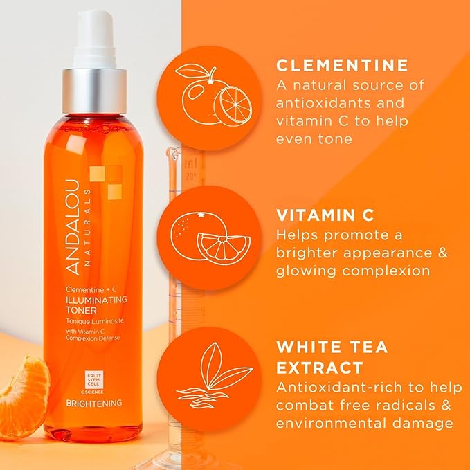 Andalou Naturals, Toner Facial Toner Helps Hydrate Balance Skin pH For Clear Even Skin, Clementine Plus C, 6 Fl Oz