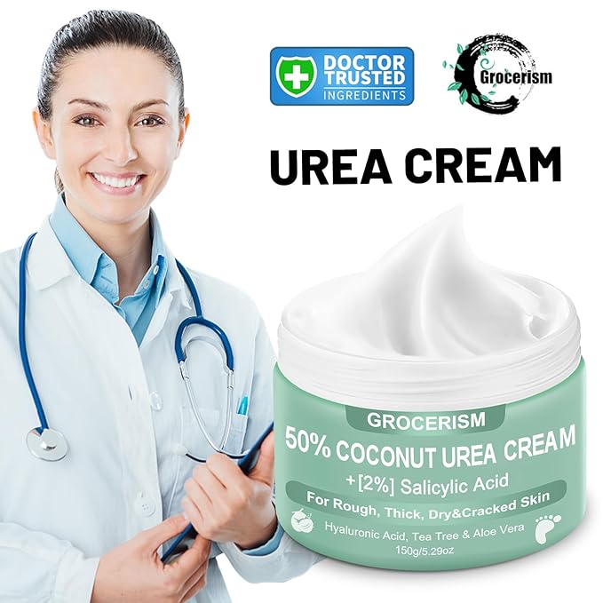 Urea Cream 50 Percent for Feet with Coconut 5.29 oz || Foot & Hand Cream Maximum Strength with 2% Salicylic Acid, Tea Tree and Aloe Vera for Deep Moisturizing and Callus Removing