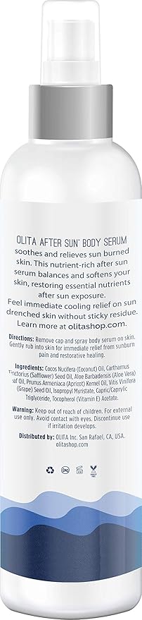 Olita AfterSun Body Serum - Fragrance Free - 8 oz - Hydrating Body Oil with Aloe Vera - All-Natural with Vitamin E - Cooling Sunburn Relief