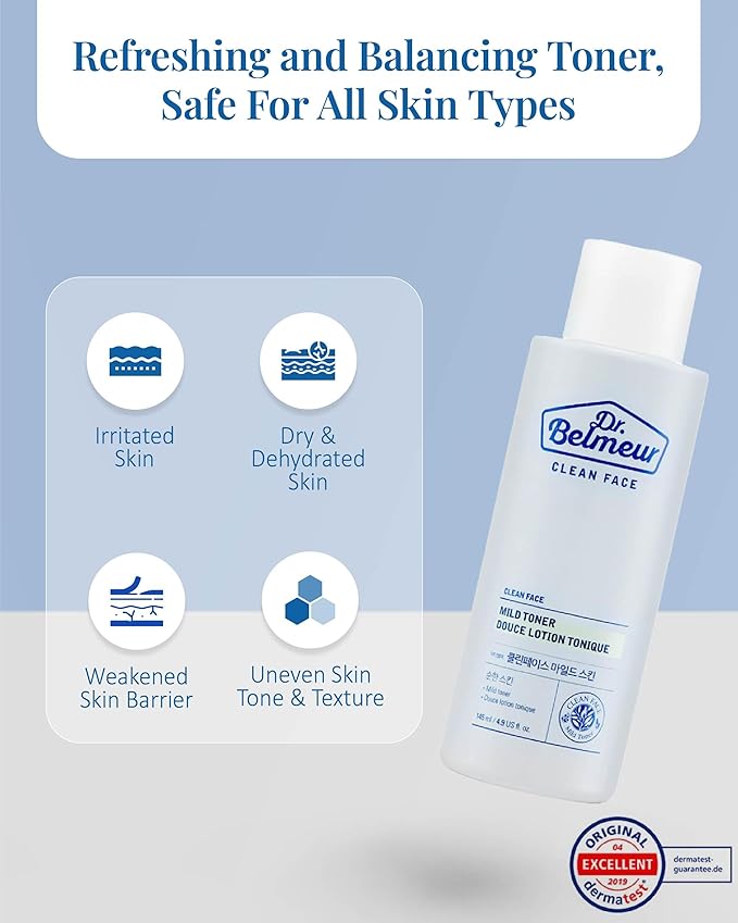 Clean Face Mild Toner (4.9fl oz) - Soothing & Refreshing for Sensitive Skin. Korean Skin Care. Panthenol, Mint, Sage, Phytosphingosine.