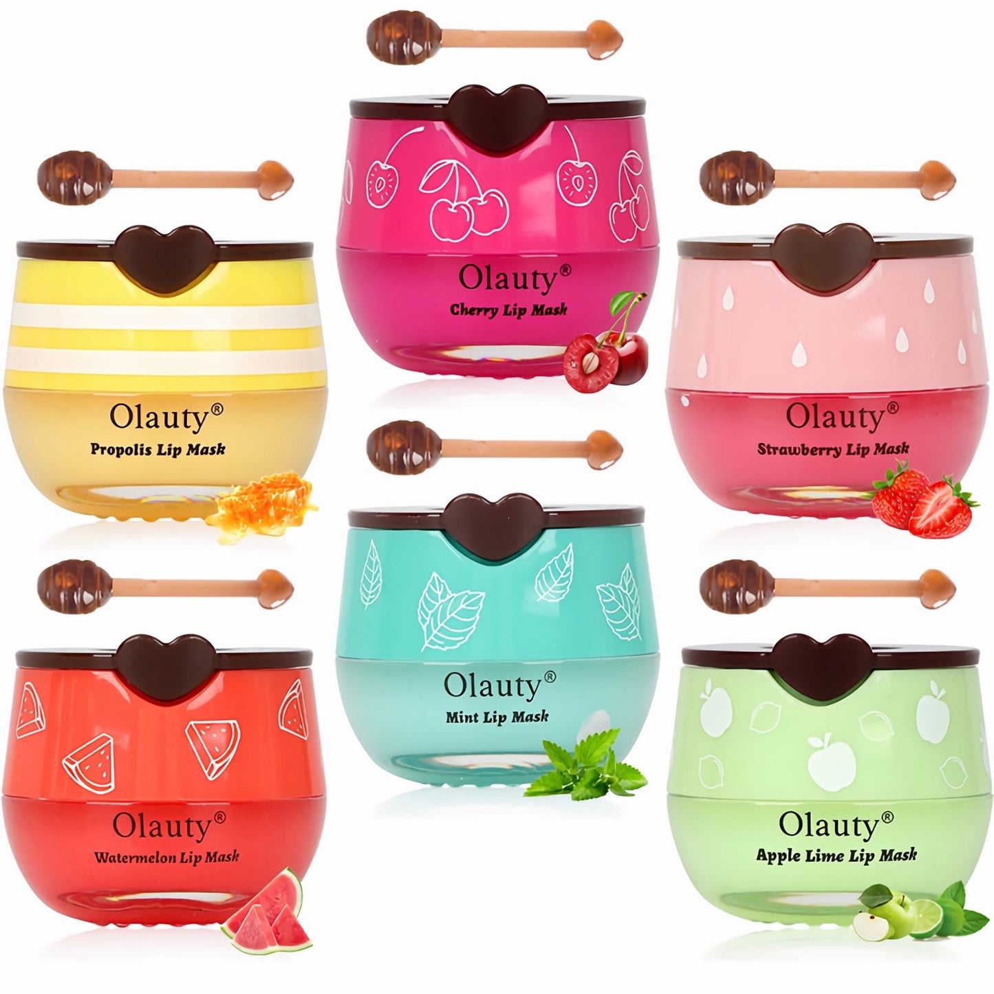 6 PCS Bee Lip Balm Lip Mask Honey Pot, Propolis Lip Mask Overnight Moisturizing Lip Balm with Stick, Sleeping Lip Mask Hydrating Prevention Dry & Cracked, Reduce Lip Lines