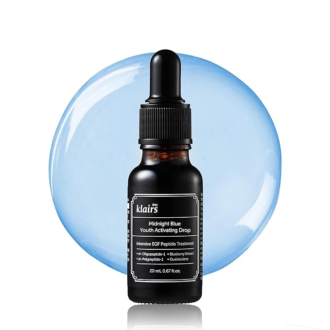 [Klairs] Midnight Blue Youth Activating Drop · EGF + Peptide Ampoule for Sensitive Skin · Calms Redness, Boosts Firmness & Sebum Control · Lightweight & Fast-Absorbing · 0.67 fl oz