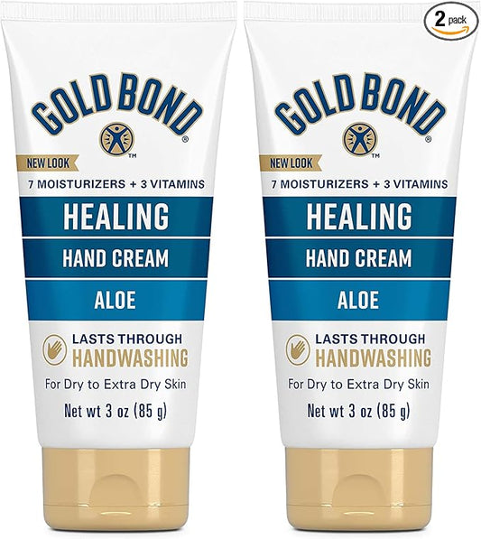 Gold Bond Healing Hand Cream, With Aloe, Hand Lotion for Dry Skin That Lasts Through Handwashing, 3 oz. (Pack of 2)