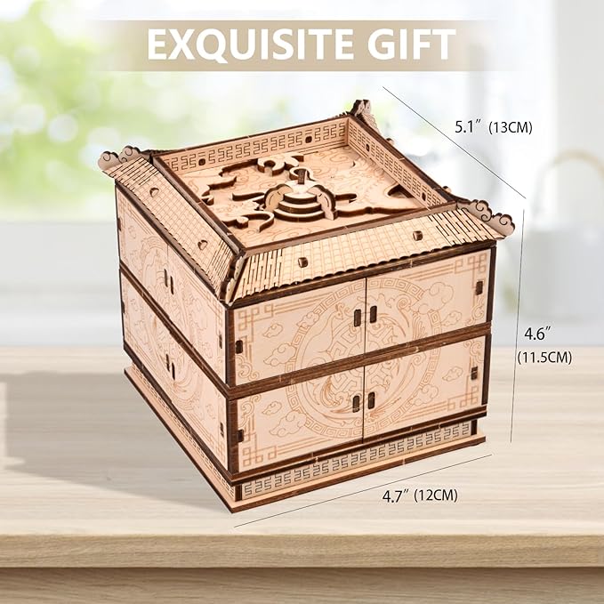 3D Wooden Puzzle Mechanical Treasure Box of Dragon, DIY Model Kits and 3D Puzzles for Adults, Unique Wooden Puzzle for Adults, Hobbies Projects Adult Building Sets Gift for Women and Kids