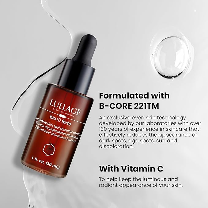 LULLAGE Bio10 Forte Intensive Dark Spot Corrector Face Serum for All Skin Types - B-CORE 221 Technology Vitamin C Serum for Women, 1 Fl Oz Dropper Bottle