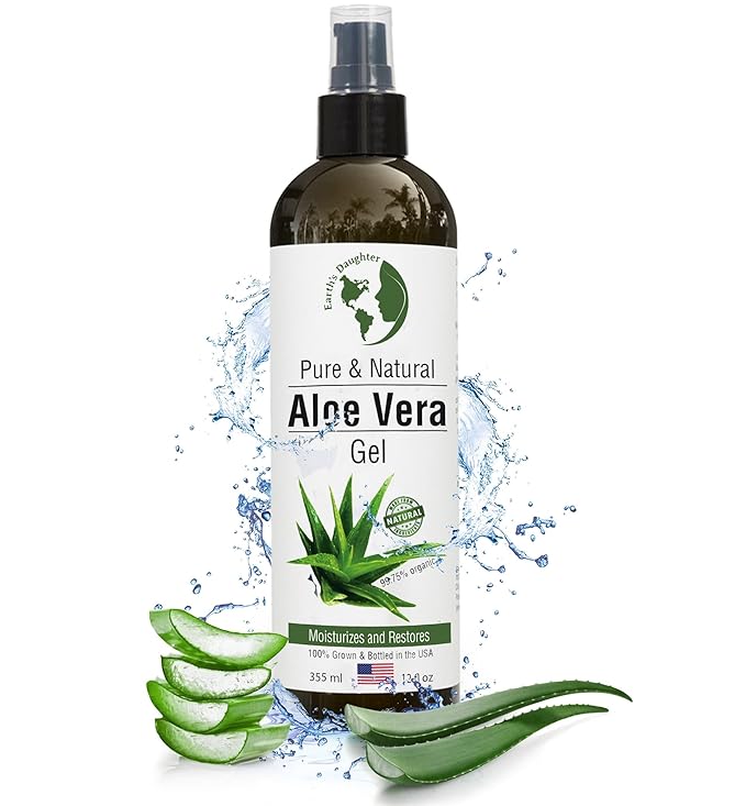 Earth's Daughter Organic Aloe Vera Gel from 100% Pure and Natural Cold Pressed Aloe – Moisturizes - Great for Face - Hair- Sunburn - Aftershave - Bug Bites - 12 oz.
