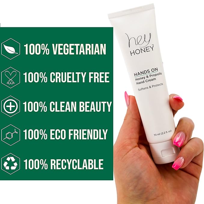 Hey Honey Skincare Hands On | Hydrating Extremely Dry Hand & Elbow Cream | Powered with Shea Butter, Honey & Propolis | Designed To Soften & Protect Skin Cracking | 2.2 Oz