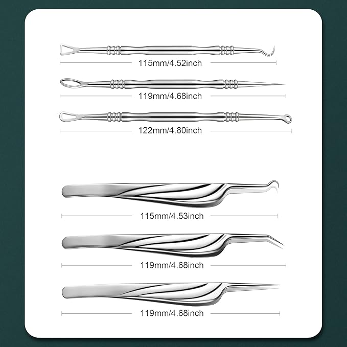 FVION Blackhead and Acne Extractor Kit, Professional Pimple Popper Tool Kit, Acne Tweezers and Blackhead Remover Tools for Face, 6 PCS Surgical Extractor Pimple Popping Tools