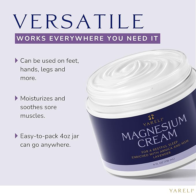Magnesium Cream for Pain & Sleep Support - Topical Lotion with Arnica, MSM for Leg Cramps, Muscle Tension, Evening Leg Relaxation - Safe for Adults (4 Fl Oz (Pack of 1), Lavender)