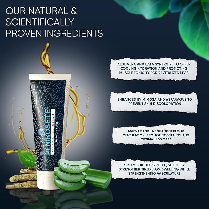 Varicose Veins Treatment | Natural Ayurvedic Cream for Legs with Ashwagandha | Spider Vein Removal Cream for Improved Circulation & Relief from Heavy Fatigued Legs | Non-Sticky