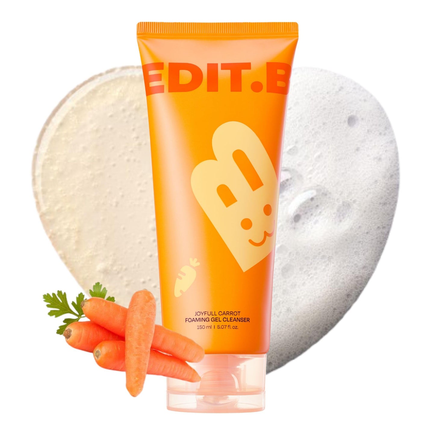 EDIT.B Joyfull Carrot Foaming Gel Cleanser, Gentle Deep Pore Cleansing Face Wash, Removes Makeup, Impurities, Sebum, Blackheads & Whiteheads, Non-Drying Daily Korean Skincare, 5.07 fl.oz / 150ml