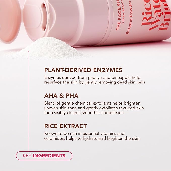 The Face Shop Rice Water Bright Enzyme Powder Wash, Gentle Exfoliating Cleanser with AHAs, Radiant skin, Rice Polish for Face, Korean Skin Care 55g / 1.94 oz