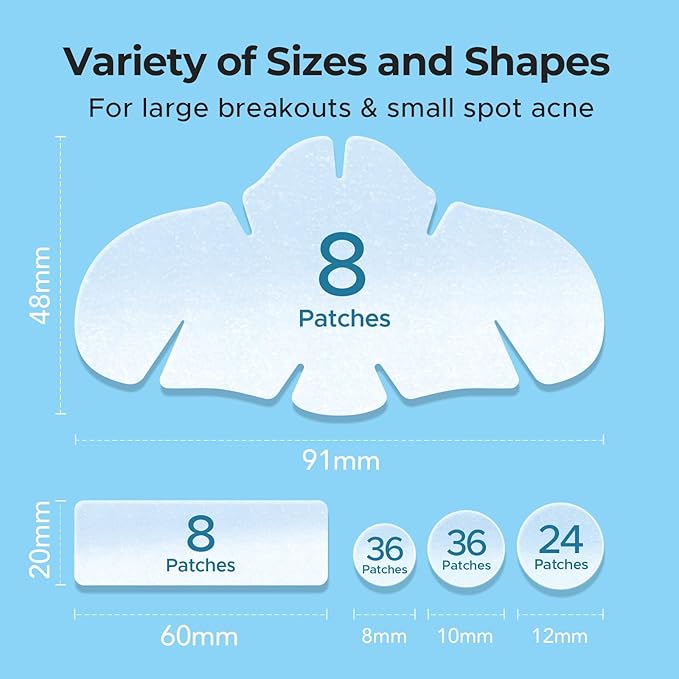TKTK Hydrocolloid Nose Patches, XL Nose Pore Strips 91 x 48 mm, Large Hydrocolloid Acne Pimple Patches for Face, Cover Zit Blemishes & Absorb Oil (Nose Contoured, Strip, Dots 5 Sizes 112 Count)
