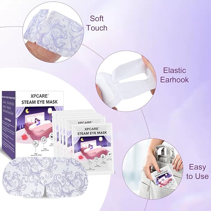 XPCARE 24 Pack Steam Eye Masks for Dry Eyes, Self Heated Steam Warm Eye Mask, Disposable Heated Eye Mask for Dark Circles, Puffy Eyes, Relief Stress Eye Fatigue (Unscented)