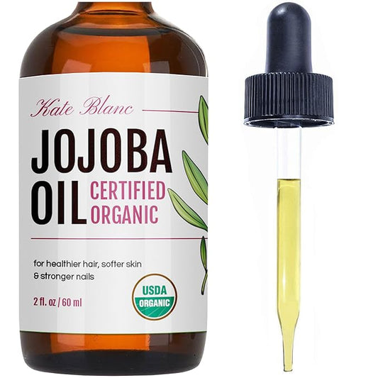 Kate Blanc Cosmetics Jojoba Oil for Softer Hair & Smoother Skin. Gua Sha Oil for Face & Dermaplaning (2oz, Organic, 100% Pure, Natural)