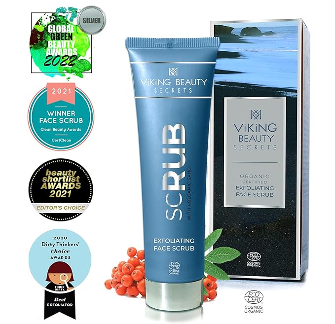 Face Scrub - Organic Exfoliating Face Wash with Icelandic Black Volcanic Sand and Rowanberries - Gentle Face Exfoliator for All Skin Types - 2 Fl Oz