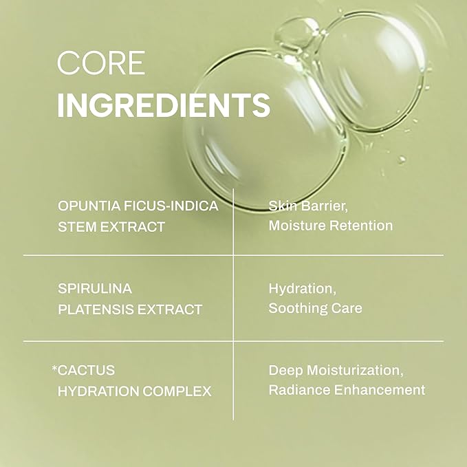Whamisa Organic Cactus Bouncy Serum, 48 hrs Inner Skin Moisture, 72 hrs Hydrating and Moisturizing, Postbiotics, Facial Ampoule (52ml)